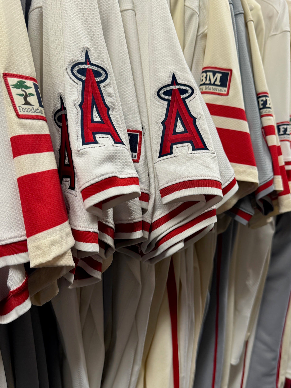 Close up photo of LA Angeles baseball team sleeve from Malibu Sandals team Visit