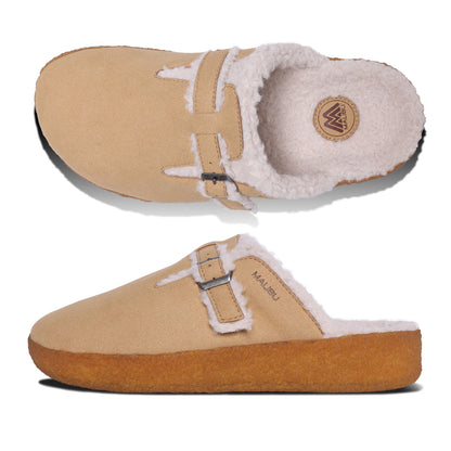 Flores Mule | Vegan Suede | Sherpa | Crepe Rubber | Oak Buff | Tan